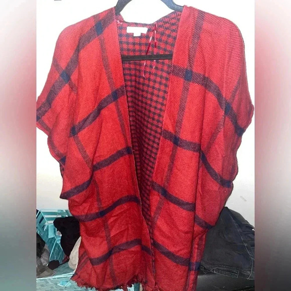 Loft sweater wrap cape poncho one size red/blue XS/S - Picture 2 of 6